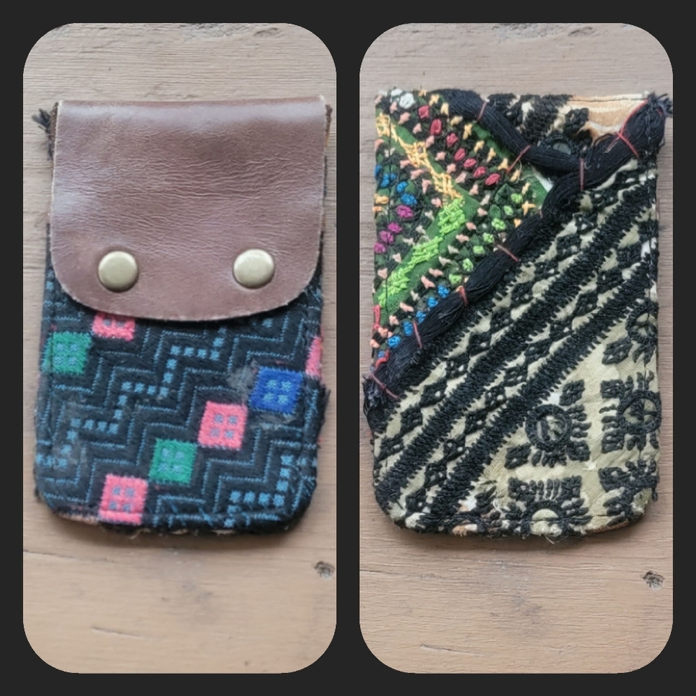 🧠🍳 Free People Boho Embroidered Repurposed vtg banjara hippie Wallet card case